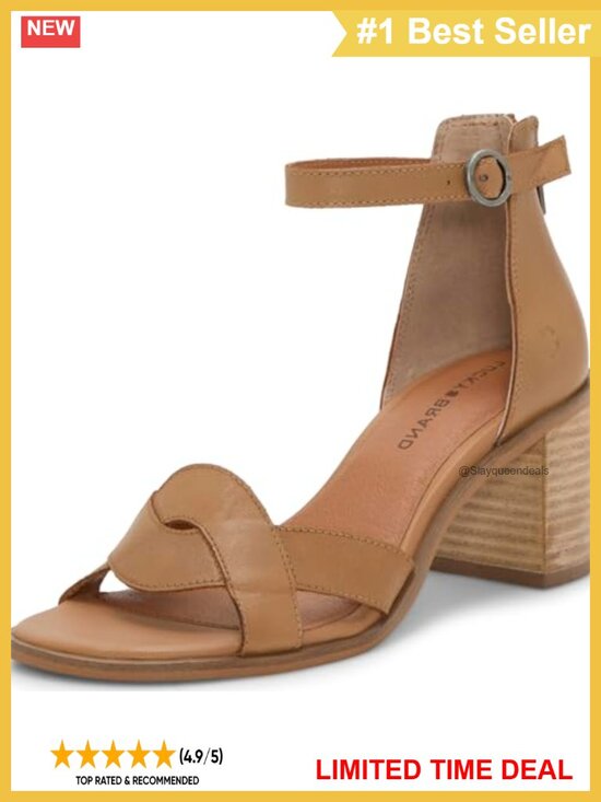 Shoes - Leather Ankle Strap Block Heel Sandals Open Toe Adjustable Buckle